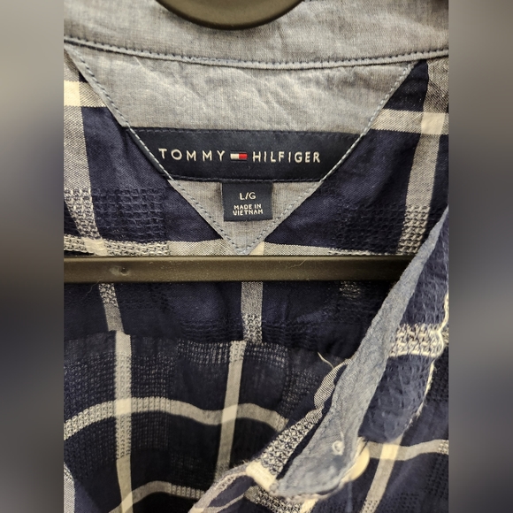 EUC Tommy Hilfiger blue and white plaid cotton blouse - Picture 4 of 5